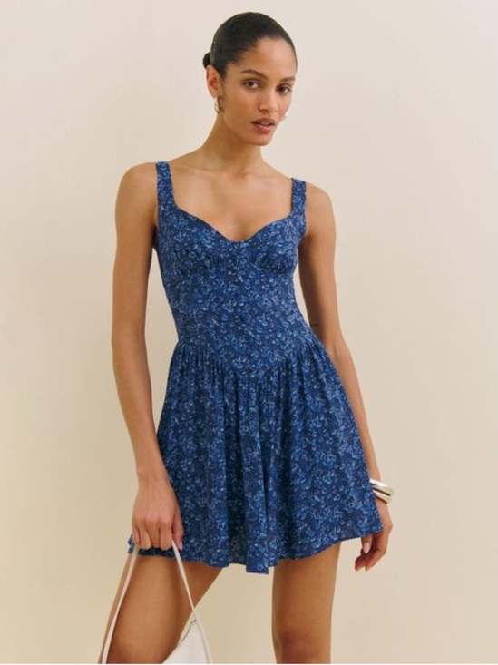 Reformation Dresses & Skirts - Reformation Navy Blue Floral Sweetheart Mini Dress